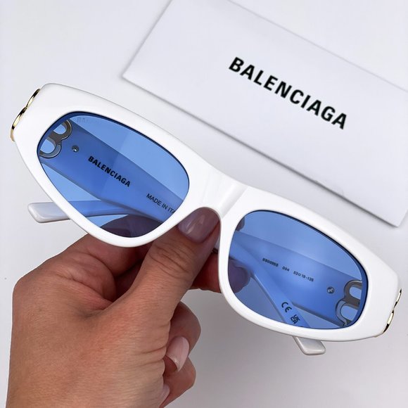 Balenciaga BB0095S 004 BRAND NEW Sunglasses White Gold Light Blue Cat Eye Unisex - Picture 3 of 13